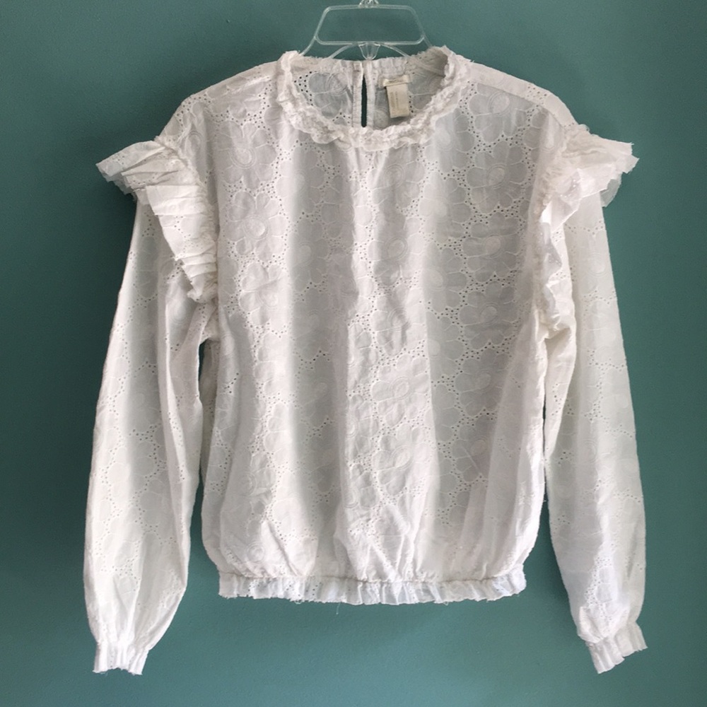 Forever 21 White Floral Eyelet Top